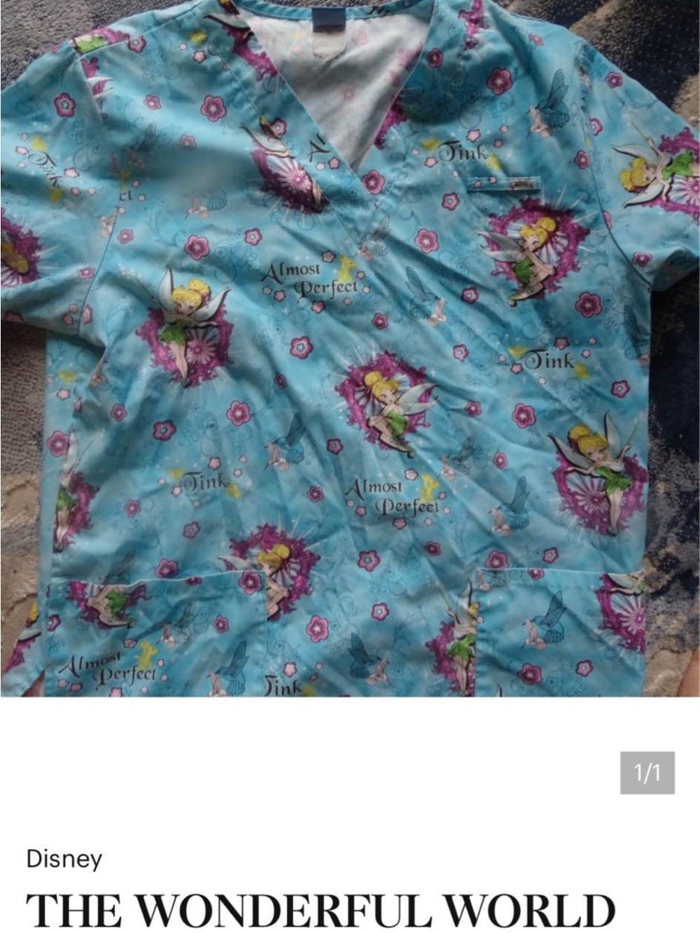 Disney Tinker Bell Print Short Sleeve Top in Light Blue and Pink
